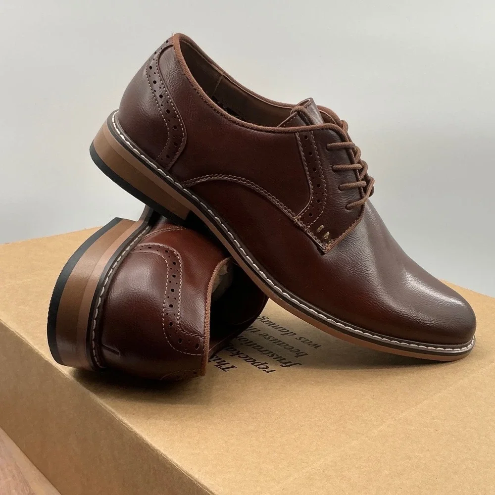 Madden Mens M-Eder Brown Derby Dress Shoes Brogue Detail Ortholite Size 8.5
